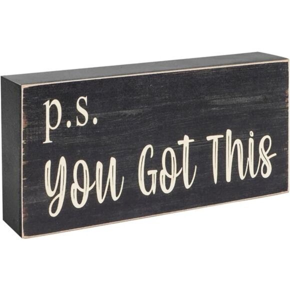 Motivational Home Office Desk Black Decor - Farmhouse Wooden Box Sign Gift - Picture 1 of 7
